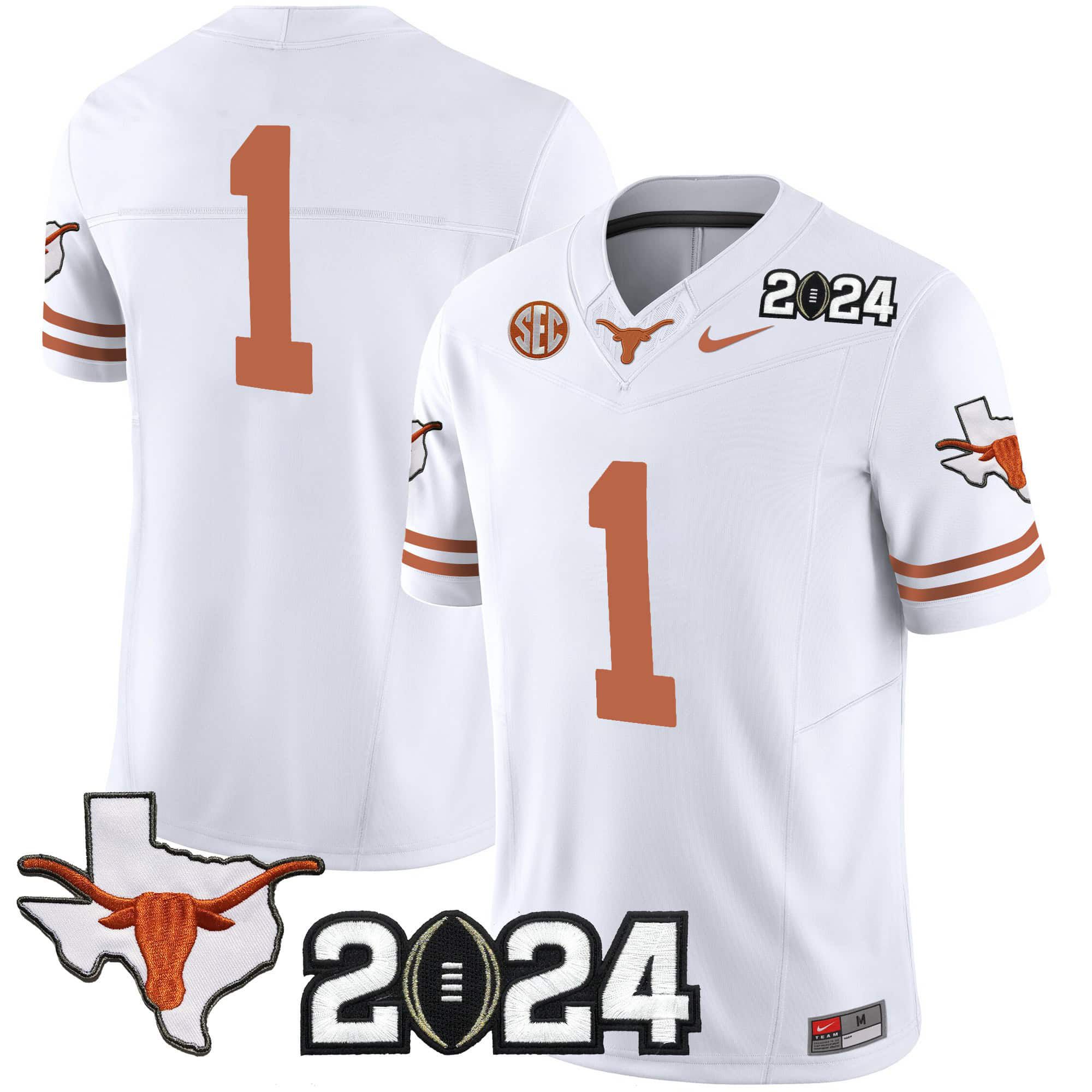 Men Texas Longhorns #1 No Name White 2024 Nike Vapor Limited NCAA Jersey